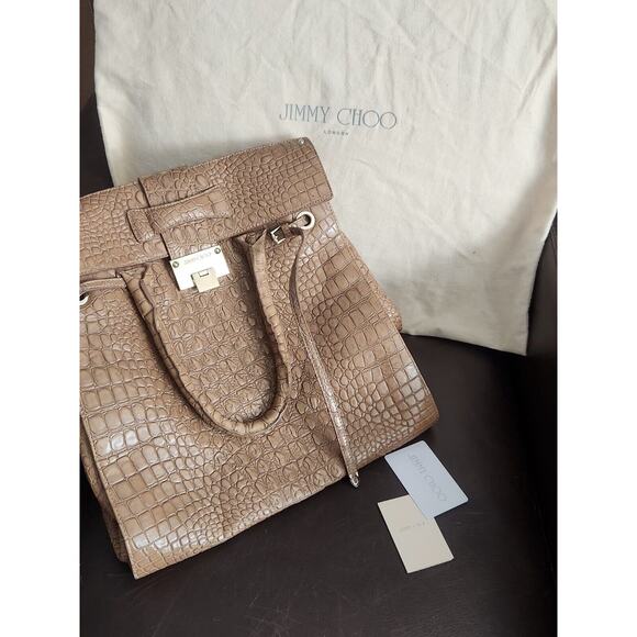 Jimmy Choo Rosabel Large Handbag Day Stainpea Mock Crock Nude Pre-owned Read!!! - Picture 1 of 16